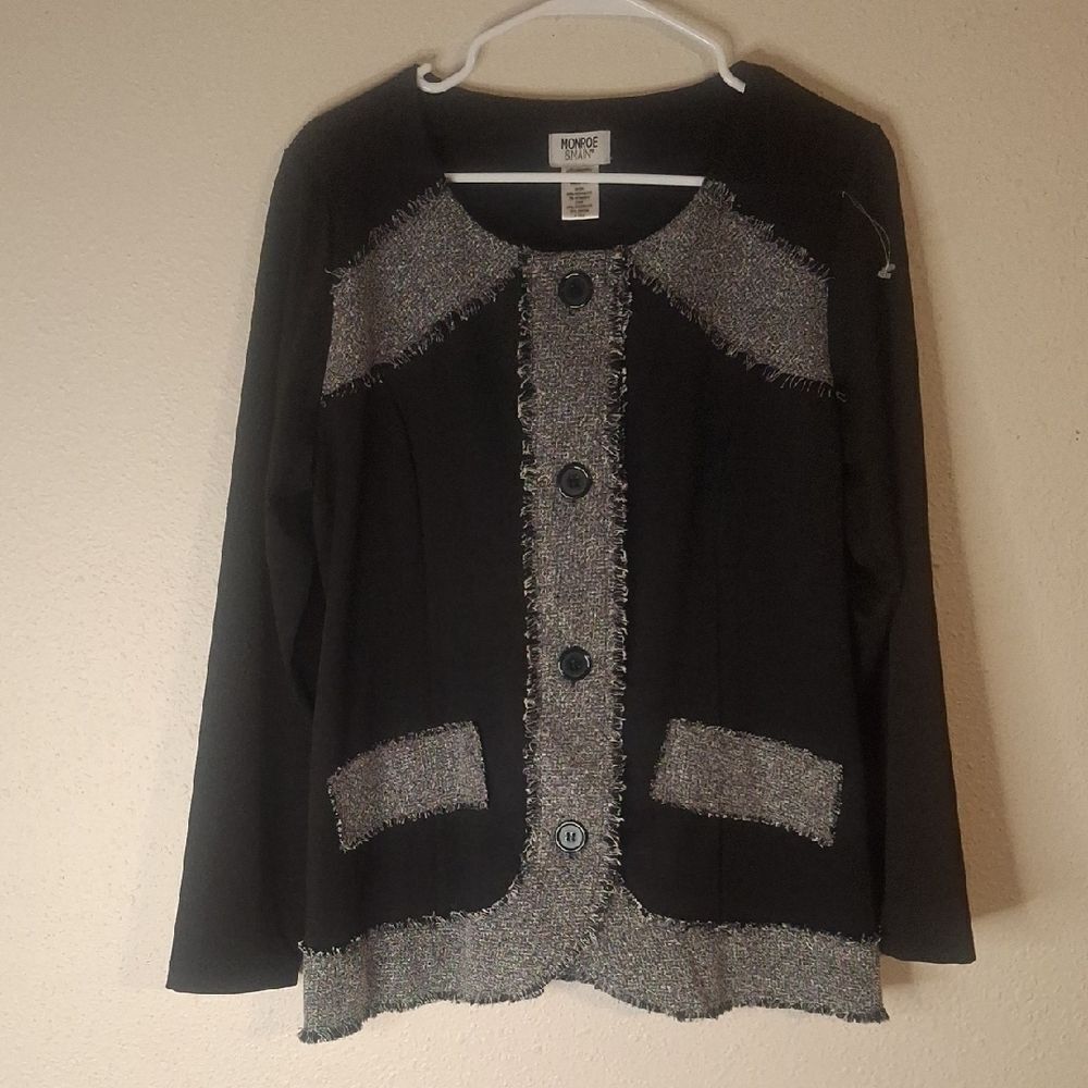 Monroe & Main Black and Gray Button-Up Blazer Jacket size 14
